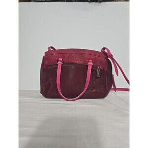 Cole Haan LINLEY Magenta Suede Leather Small Satchel Bag Purse Pink Gold Hardwar